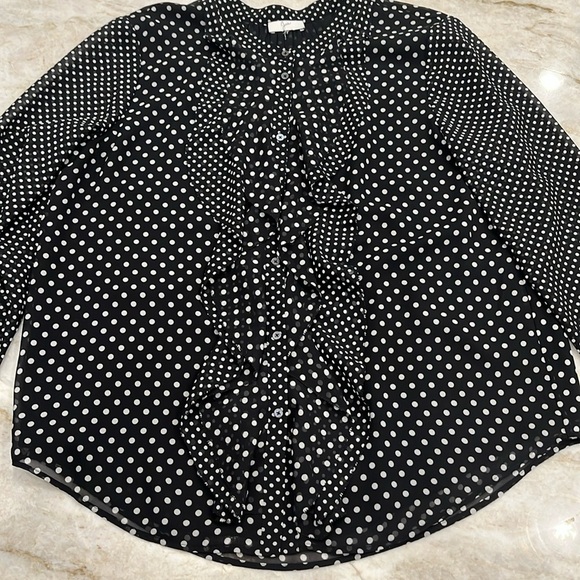 Joie Black White Polka Dot Ruffled “Darek” Blouse Romantic Sheer Sleeves Large - Picture 7 of 14